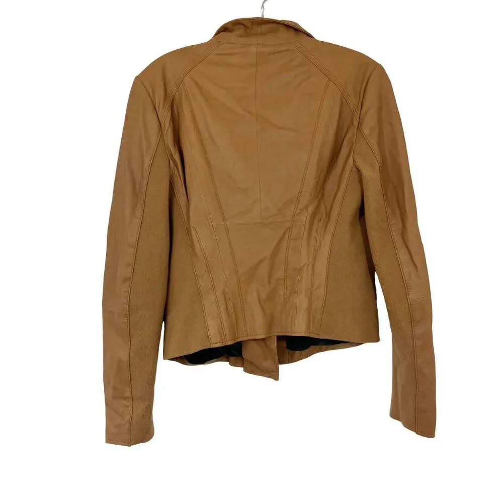 Johnston &‎ Murphy Women's Brown Leather Moto Jacket Rib Contrast - Size Medium